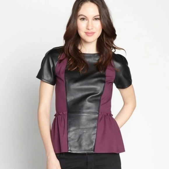 Rebecca Minkoff Lyra Leather Peplum Top 8 - Picture 1 of 1